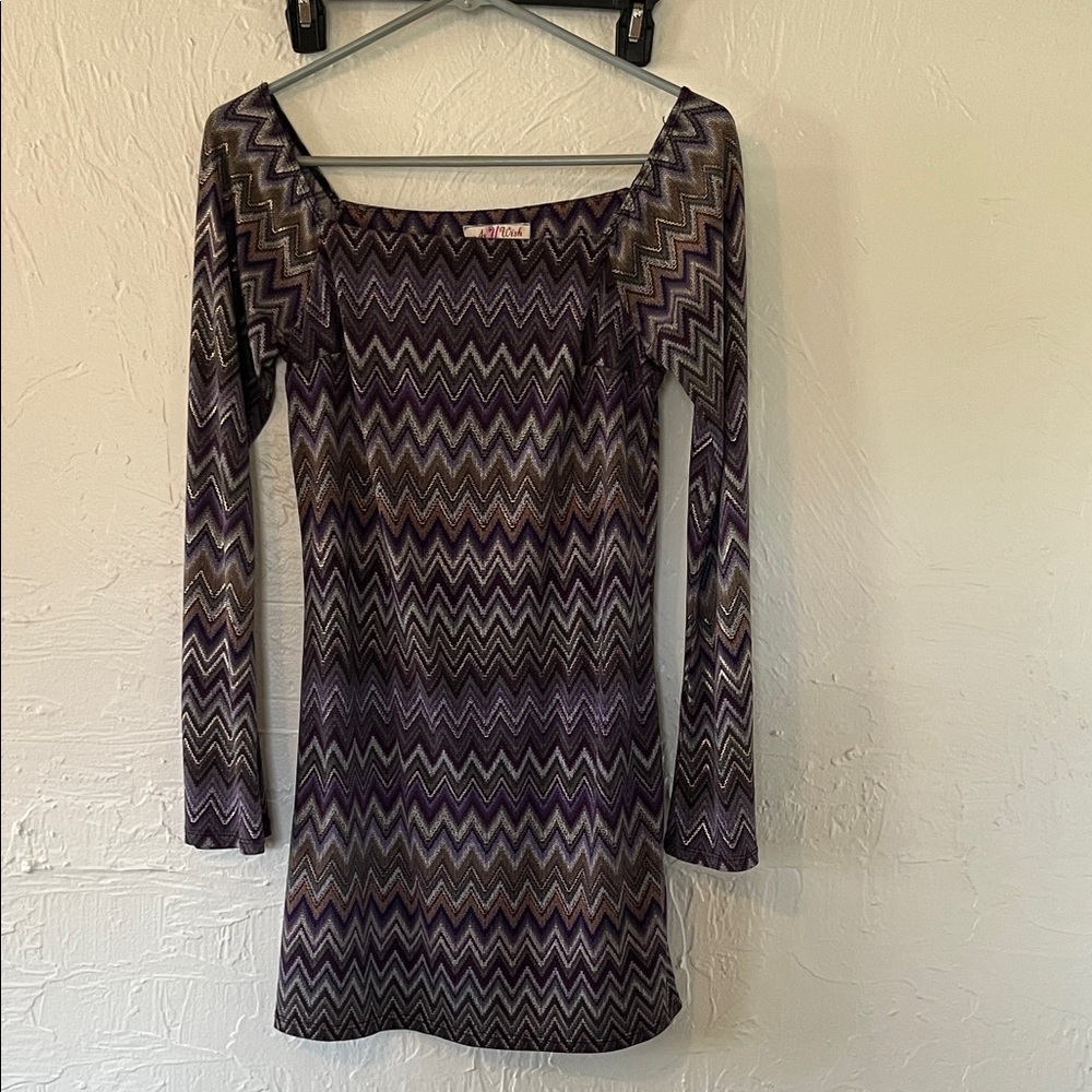 As U Wish Purple Zigzag Long Sleeve Knit Dress